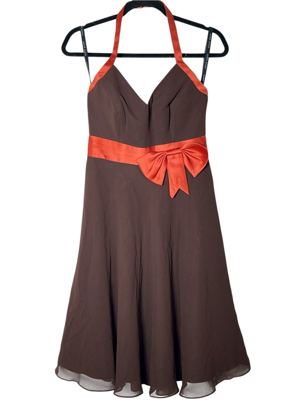 Alfred Angelo Brown with orange trim fit and flare midi dress size 4 B116